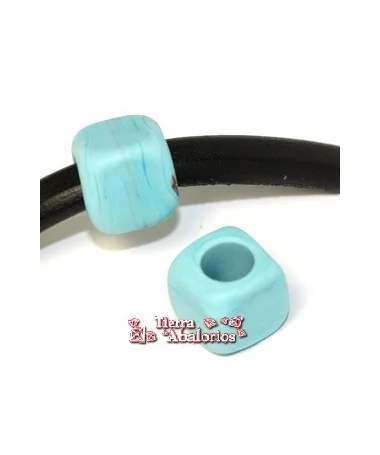 Cubo Murano 22mm Agujero 10mm, Turquesa Mate Cubo Murano 22mm Agujero 10mm, Turquesa Mate