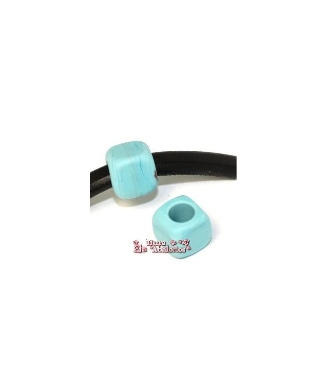Cubo Murano 22mm Agujero 10mm, Turquesa Mate Cubo Murano 22mm Agujero 10mm, Turquesa Mate