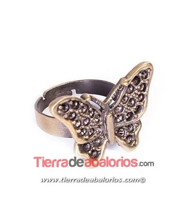 Anillo Ajustable Mariposa 13x17mm, Oro Viejo