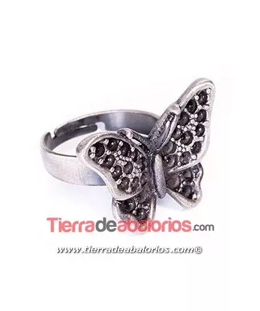 Anillo Ajustable Mariposa 13x17mm, Plata Vieja Anillo Ajustable Mariposa 13x17mm, Plata Vieja