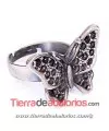 Anillo Ajustable Mariposa 13x17mm, Plata Vieja
