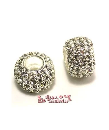 Bola Rondel 15mm Agujero 8mm con Swarovski, Plateada