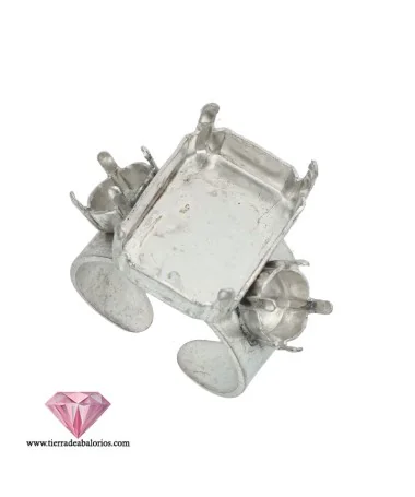 Anillo Ajustable 18mm para 2 Cabujones, Plateado Anillo Ajustable 18mm para 2 Cabujones, Plateado