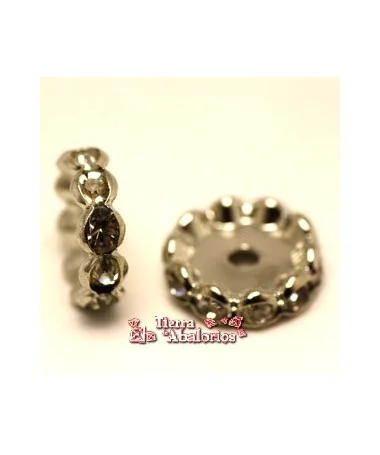 Rondel 18mm Agujero 3,1mm con Strass, Plateado Rondel 18mm Agujero 3,1mm con Strass, Plateado
