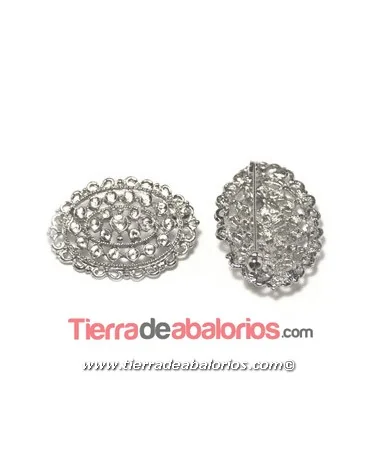 Imperdible Filigrana Oval 40x28mm para Chatones, Plateado