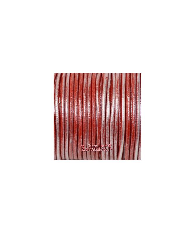 Cordón de Cuero 2,5mm Rojo Coral Metalizado