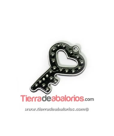 Colgante Plexyglass Llave Corazón 30x19mm, Negro Colgante Plexyglass Llave Corazón 30x19mm, Negro