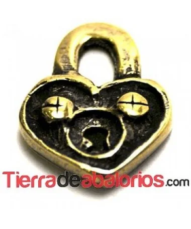Corazón Candado Colgante 18mm - Oro Viejo