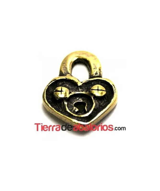 Corazón Candado Colgante 18mm - Oro Viejo