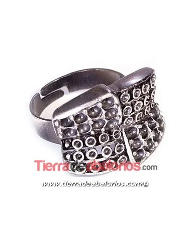 Anillo Ajustable Lazo 16x21mm, Plata Vieja