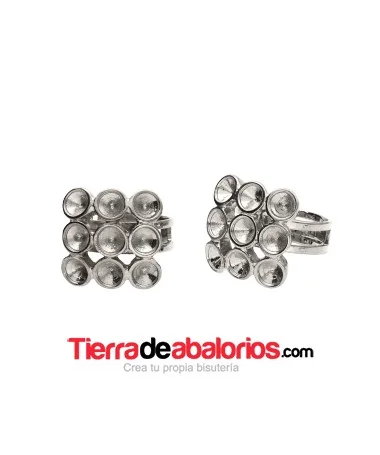 Anillo Ajustable para 9 Chatones Swarovski SS29, Plateado Anillo Ajustable para 9 Chatones Swarovski SS29, Plateado