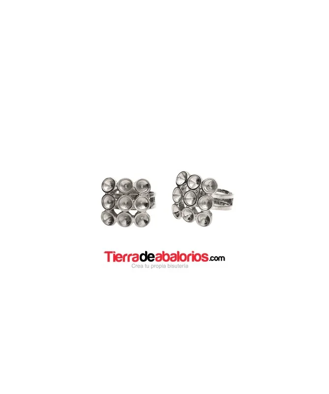 Anillo Ajustable para 9 Chatones Swarovski SS29, Plateado Anillo Ajustable para 9 Chatones Swarovski SS29, Plateado