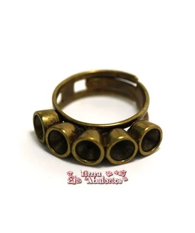 Anillo Ajustable Para 5 Chatones Swarovski SS29, Oro Viejo