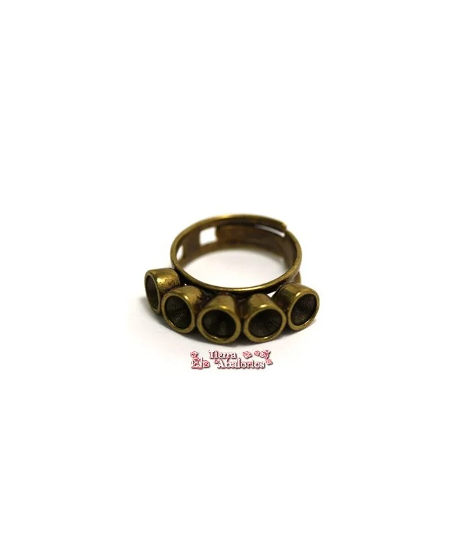 Anillo Ajustable Para 5 Chatones Swarovski SS29, Oro Viejo