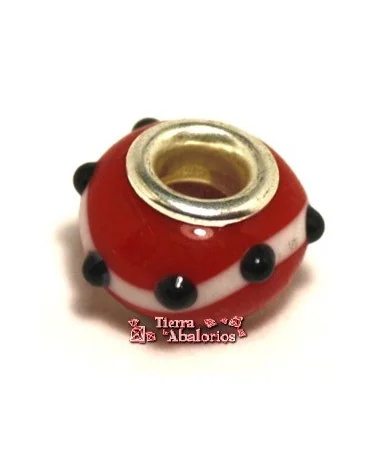 Rondel Pandora 12mm Agujero 4mm Roja y Negro