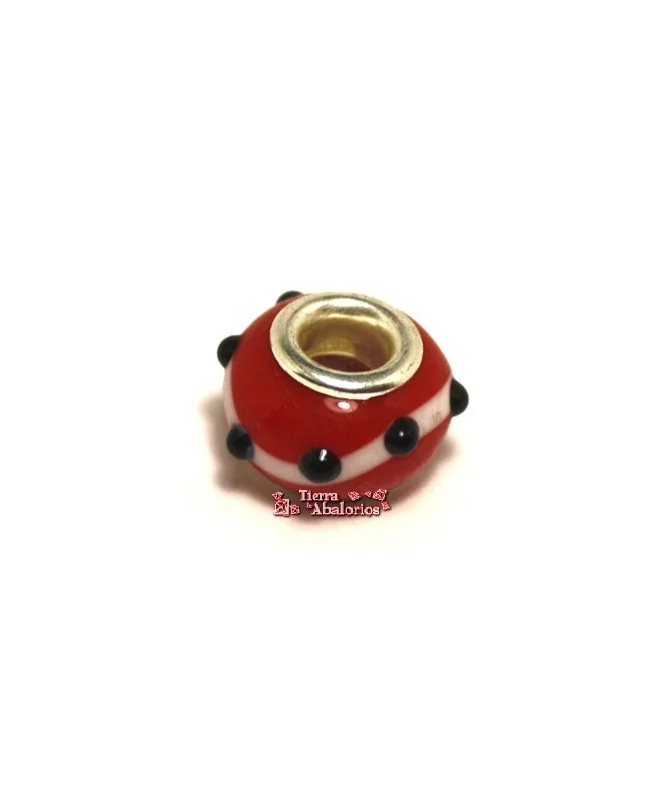 Rondel Pandora 12mm Agujero 4mm Roja y Negro