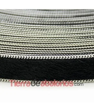 Tira de Piel de Potro 20mm Negra, Cadena Plateada (metro)