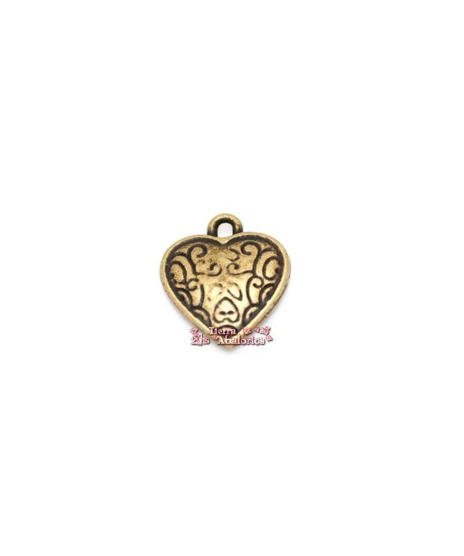 Corazón Colgante 18mm con Anilla, Oro Viejo