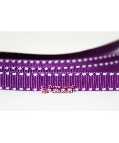 Lazo Gros Grain 10mm, Violeta Pespunte Blanco Lazo Gros Grain 10mm, Violeta Pespunte Blanco