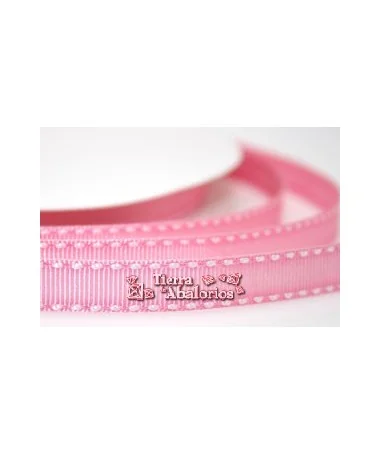 Lazo Gros Grain 10mm, Rosa Pespunte Blanco Lazo Gros Grain 10mm, Rosa Pespunte Blanco