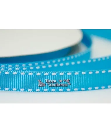Lazo Gros Grain 10mm, Turquesa Pespunte Blanco