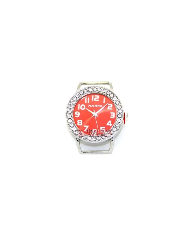 Reloj Esfera 35mm Plateado, Esfera Roja, Borde con Swarovski