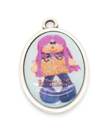 Medalla Oval 25x18mm, Anilla Agujero 3mm Muñeca Pelo Rosa Medalla Oval 25x18mm, Anilla Agujero 3mm Muñeca Pelo Rosa