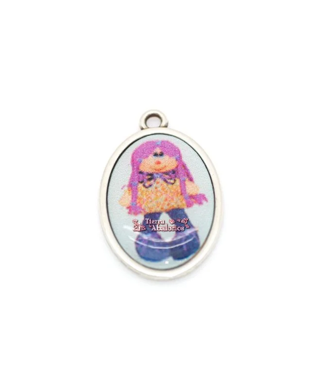 Medalla Oval 25x18mm, Anilla Agujero 3mm Muñeca Pelo Rosa