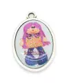 Medalla Oval 25x18mm, Anilla Agujero 3mm Muñeca Pelo Rosa