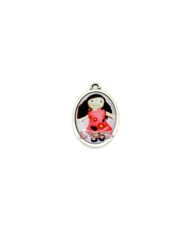 Medalla Oval 25x18mm, Anilla Agujero 3mm Muñeca Vestido Rojo