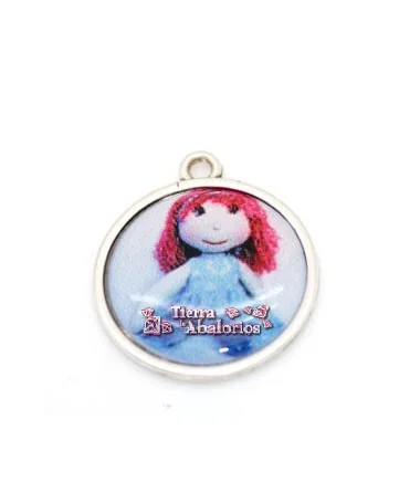 Medalla Redonda 22mm, Anilla Agujero 3mm Muñeca Azul