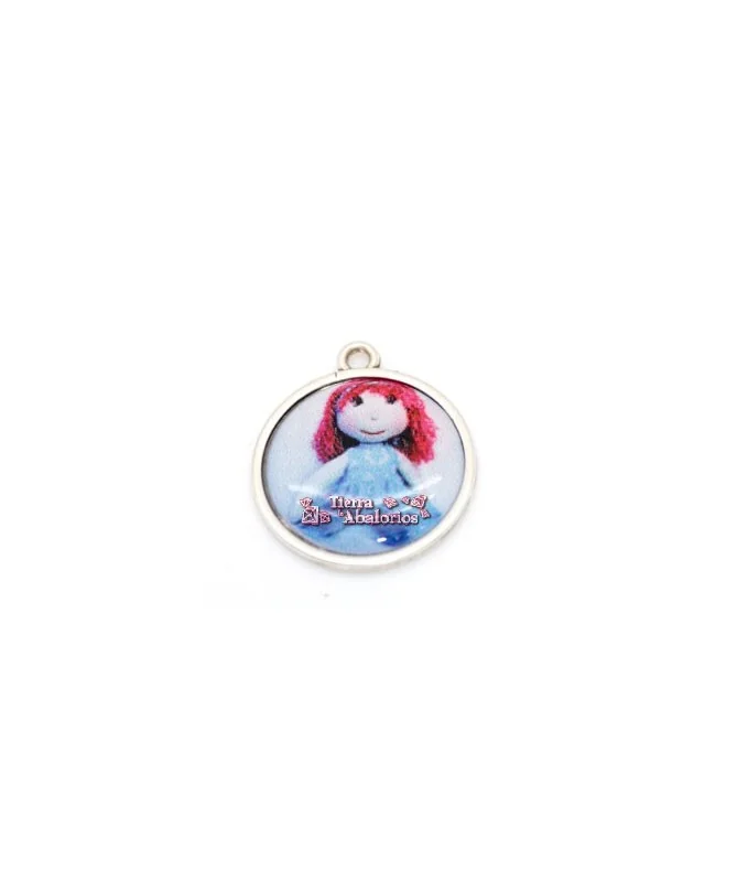 Medalla Redonda 22mm, Anilla Agujero 3mm Muñeca Azul