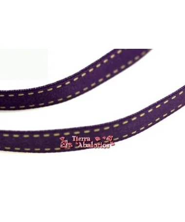 Lazo Gros Grain 10mm, Morado Pespunte Beige