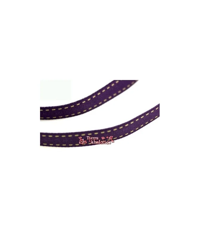 Lazo Gros Grain 10mm, Morado Pespunte Beige