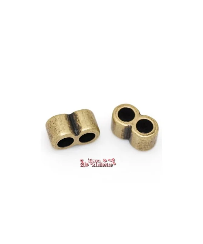 Tubo Doble 15x8mm Agujeros de 5mm, Oro Viejo