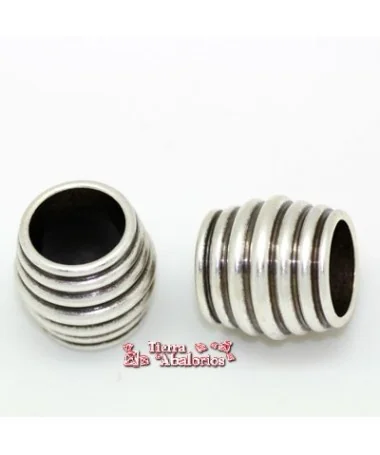 Barril Rayado 18x14mm Agujero 10mm, Plateado