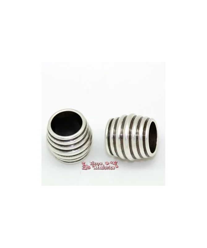 Barril Rayado 18x14mm Agujero 10mm, Plateado