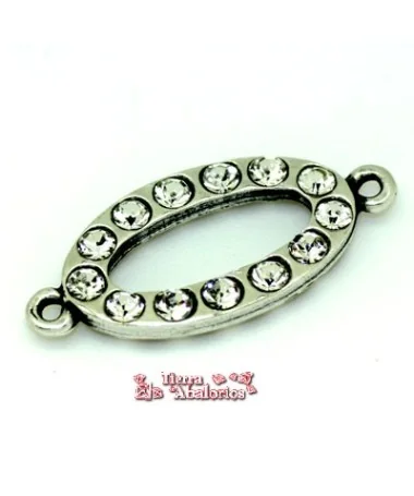 Conector Oval 27x15mm con Swarovski, Plateado Conector Oval 27x15mm con Swarovski, Plateado