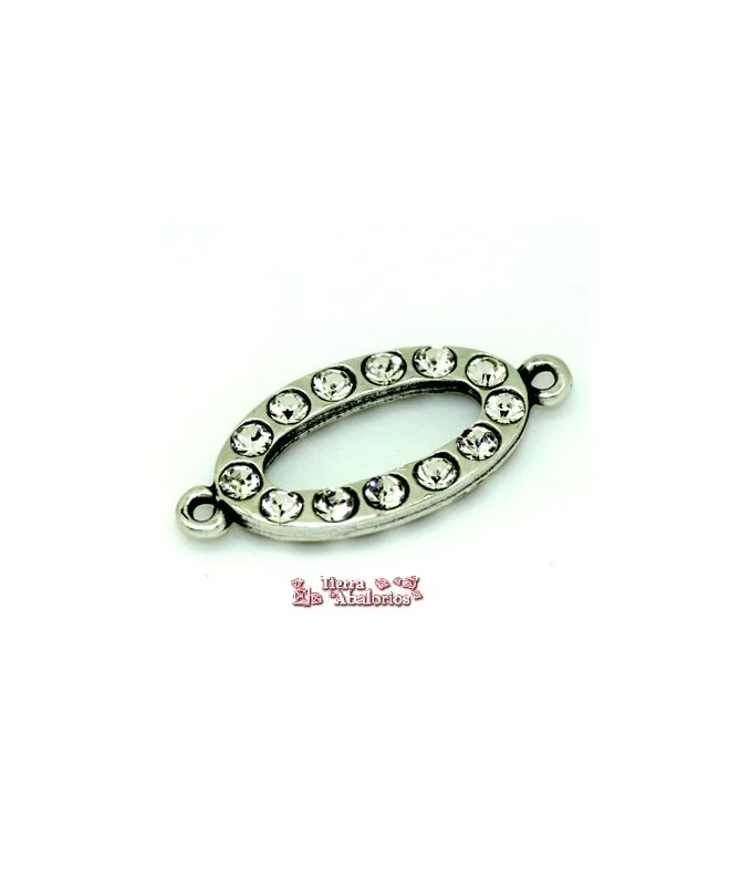 Conector Oval 27x15mm con Swarovski, Plateado