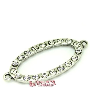 Entrepieza Oval con Swarovski 38x20mm con Anillas, Plateada