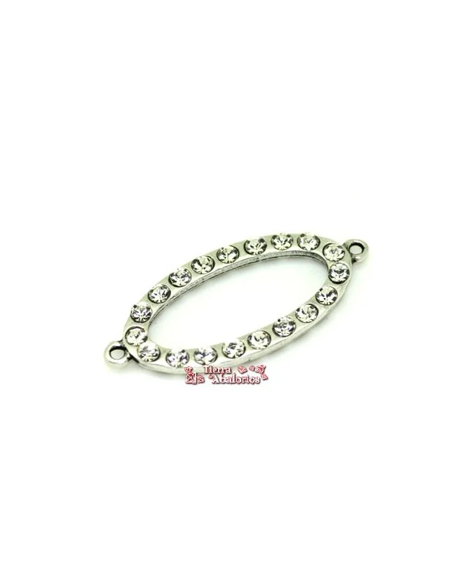 Entrepieza Oval con Swarovski 38x20mm con Anillas, Plateada