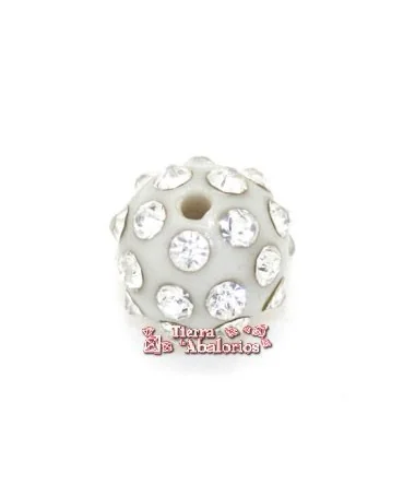 Bola Acrilica 10mm Agujero 2mm Blanca con Swarovski Bola Acrilica 10mm Agujero 2mm Blanca con Swarovski