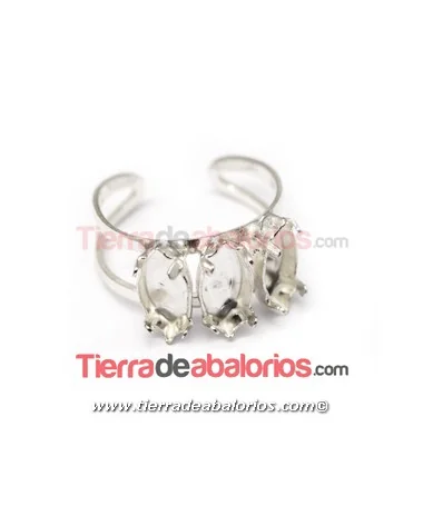 Anillo Ajustable para 3 Navettes de 10x5mm, Plateado Anillo Ajustable para 3 Navettes de 10x5mm, Plateado