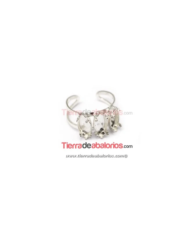 Anillo Ajustable para 3 Navettes de 10x5mm, Plateado