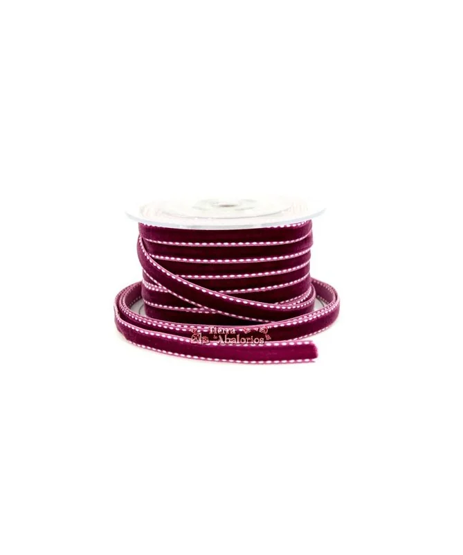 Lazo Terciopelo 10mm Morado Pespunte Blanco