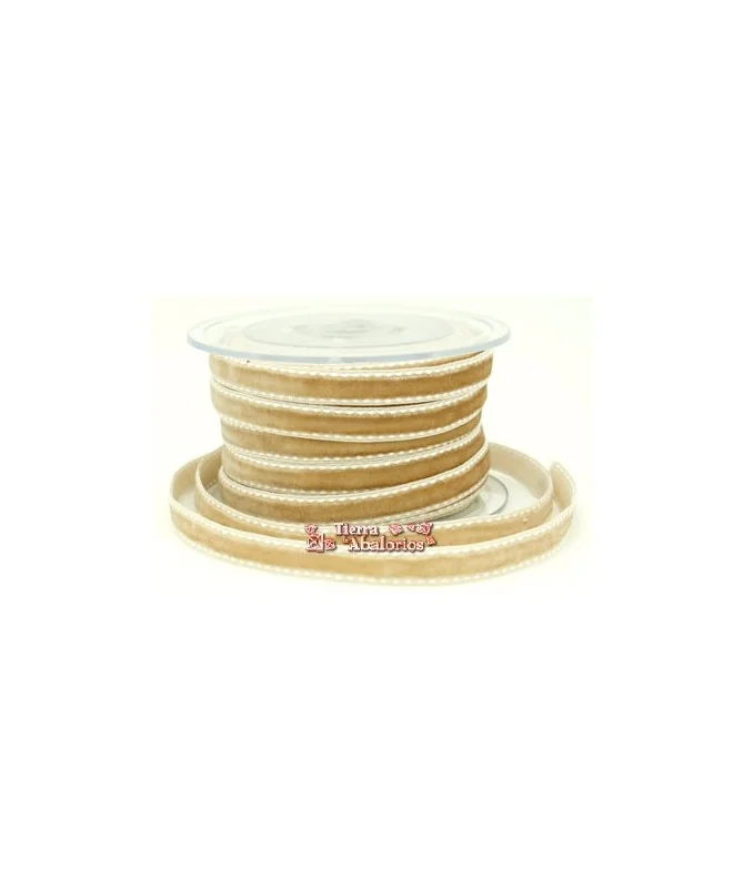 Lazo Terciopelo 10mm Beige Pespunte Blanco
