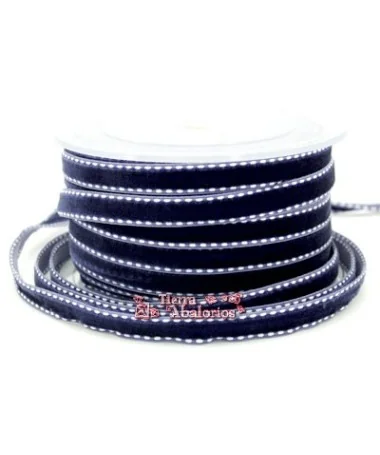 Lazo Terciopelo 10mm Azul Marino Pespunte Blanco