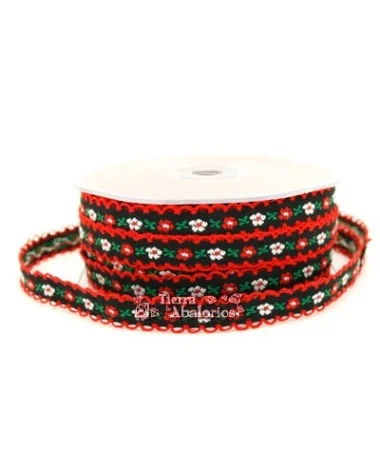 Lazo 10mm Negro Flores Rojas y Blancas