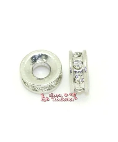 Rondel 12x5mm Agujero 5mm con Strass, Plateado