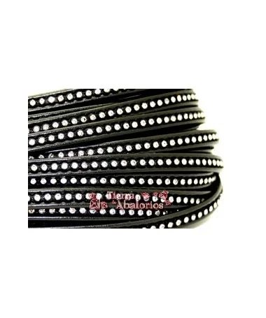 Tira de Polipiel 9mm Negra con Borde de Chatones Swarovski Tira de Polipiel 9mm Negra con Borde de Chatones Swarovski